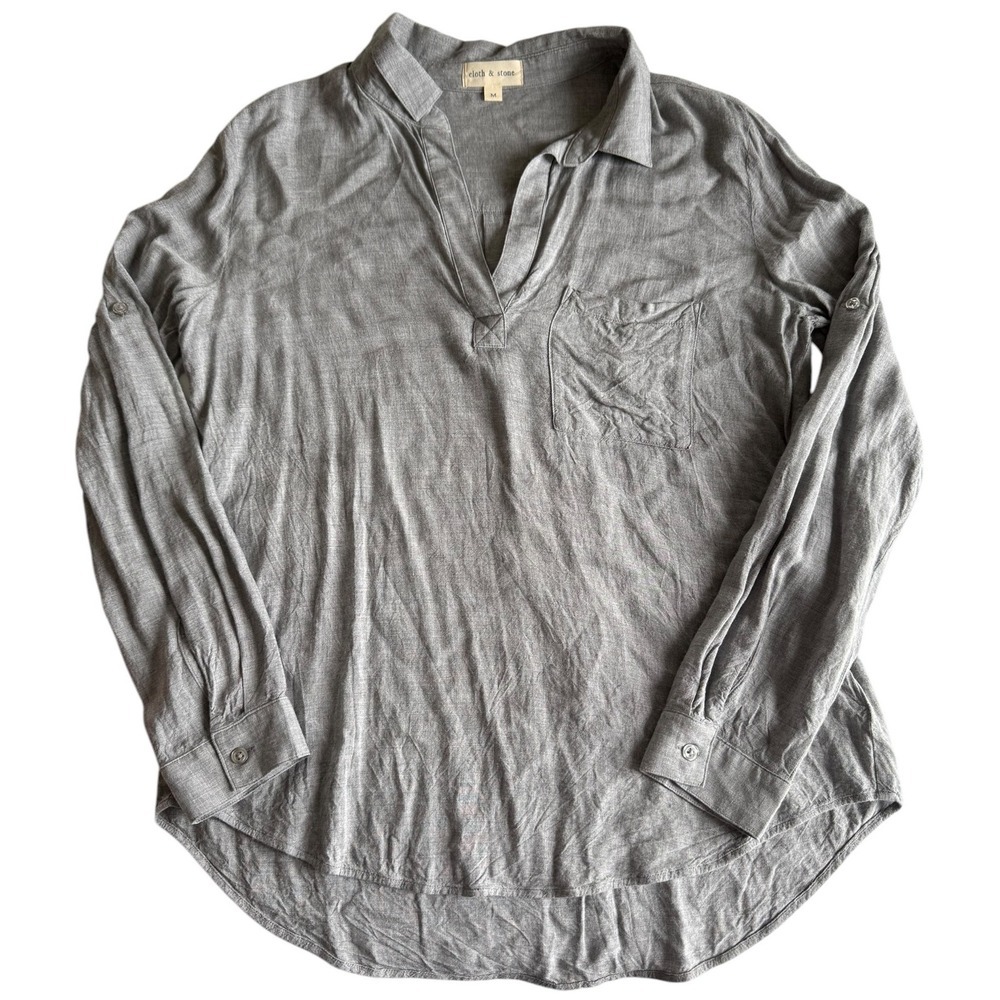 Cloth & Stone Viscose Long Sleeve Grey Blouse Tunic Women's Medium Minimalist